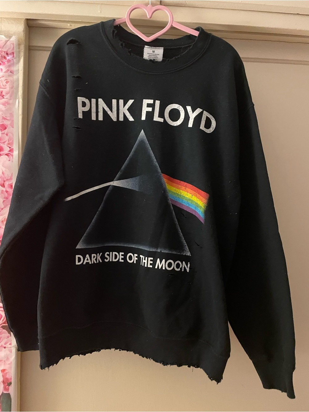 Pink Floyd Black Crewneck Sweatshirt with Prism Rainbow Graphic